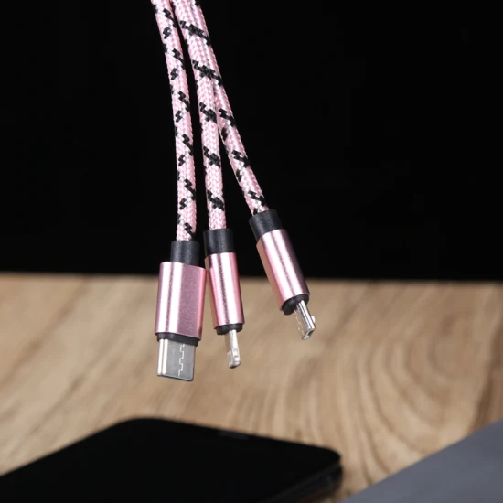 Cable de datos USB de carga rápido del relámpago de la armadura de nylon de la aleación del cinc para el teléfono móvil del iPhone de Apple